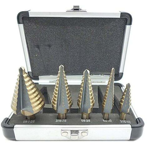Jeu de forets étagés HSS à queue triangulaire noire et jaune (5pcs foret étagé en aluminium britannique) adapté à la salle des outils