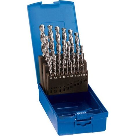 Jeu de forets hélicoïdaux, coffret plastique, en acier à coupe rapide à 5 % de cobalt, type Ti, DIN 338, surface sans revêtement, Ø h8 : 1,00-10,00 mm