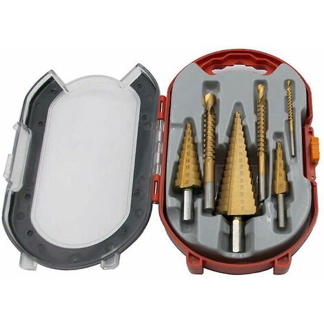 Jeu de forets pagode étagés plaqués titane 6 pièces, scie cloche en acier inoxydable (jeu de forets en dents de scie pagode 6 pièces (boîte en plastique))