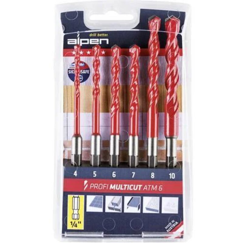 Jeu de forets polyvalents Alpen multicut 0000100802100 carbure de tungstène 6 pièces 1/4 (6,3 mm) 1 pc(s)