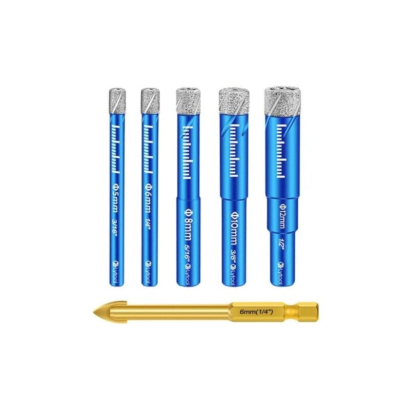 Jeu de Forets pour Carrelage, Forê Diamant Percer Gres avec 5,6,8,10,12 mm, Meche Metal pour Carrelage de 6mm, Foret Mèches Céramique pour Verre,