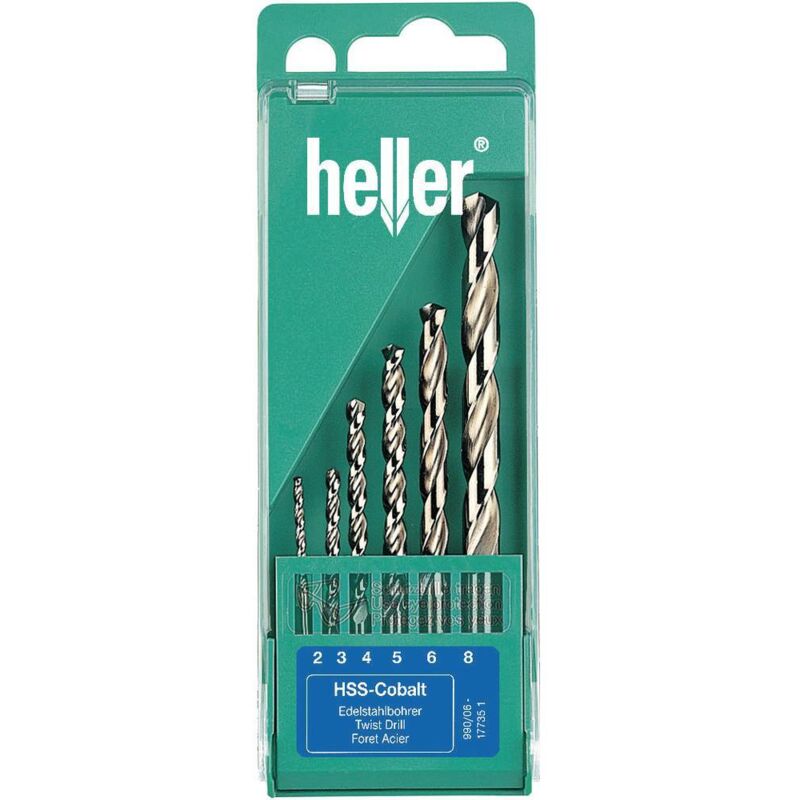 Heller - Jeu de forets pour le métal 17735 d hss 6 pièces 2 mm, 3 mm, 4 mm, 5 mm, 6 mm, 8 mm Cobalt din 338 tige cylindri
