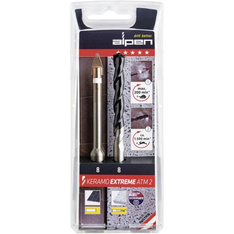 Alpen - Jeu de forets pour verre et carrelage Keramo extreme ATM2 300062100 1/4 (6,3 mm), tige cylindrique 6 mm 1 set 2