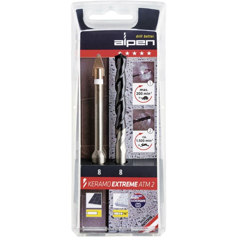 Alpen - Jeu de forets pour verre et carrelage Keramo extreme ATM2 300102100 1/4' (6,3 mm), tige cylindrique 10 mm 1 set 2 pièces A635481