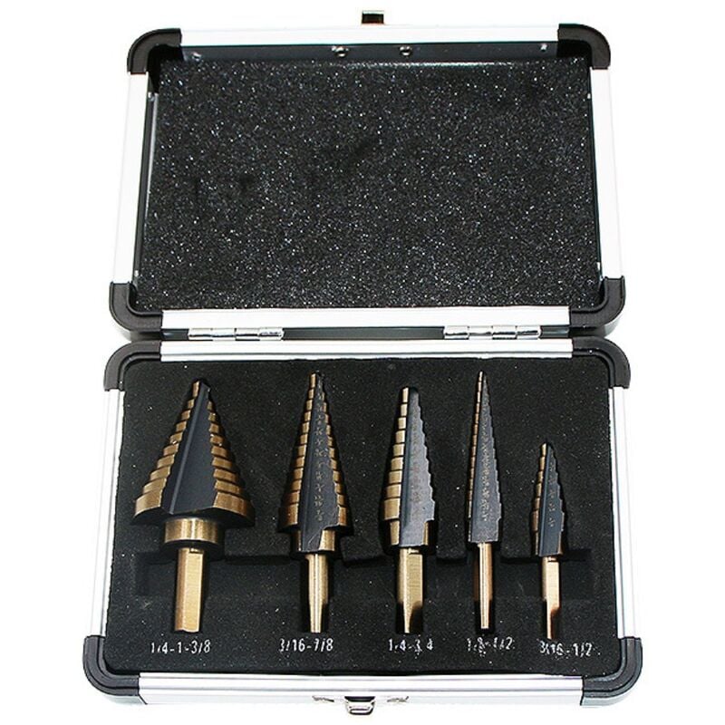 Lucky-88 - Jeu de forets étagés de 5 pièces en pouces foret étagé en aluminium en boîte perceuse à plaque d'acier foret hélicoïdal (boîte en
