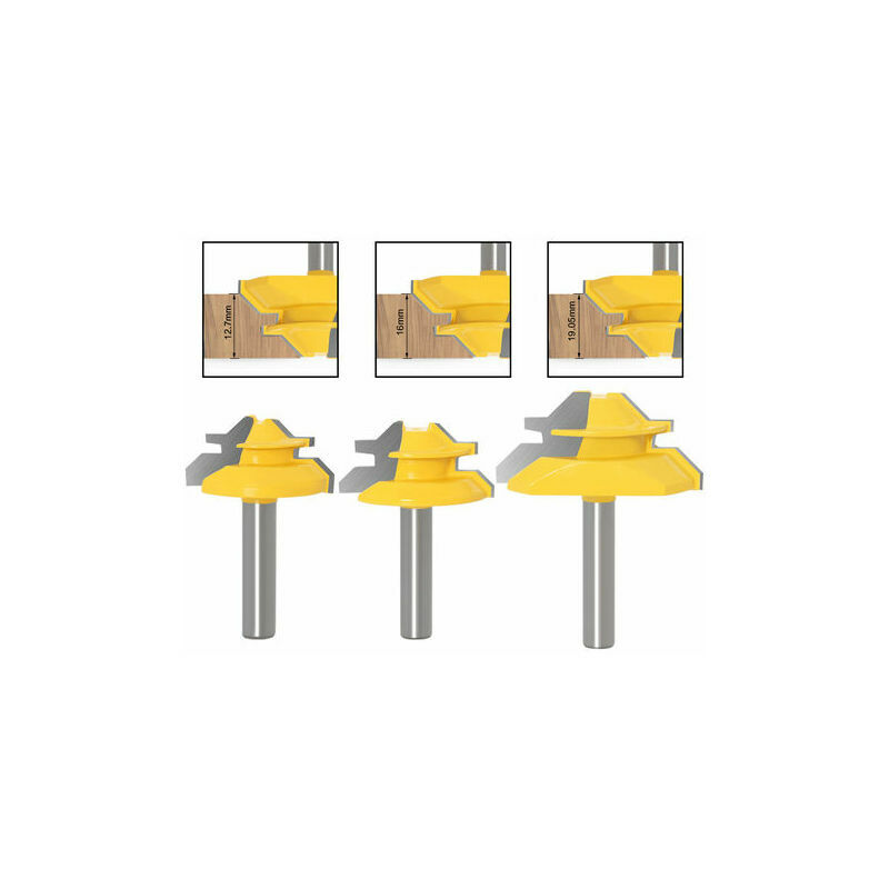 Trimec - Jeu de Fraises à Feuillure 8 mm avec Tige de 12,7 mm 16 mm 19,05 mm de Hauteur Fraise à Fente Fraise à Rainurer en Bois, 3PCS