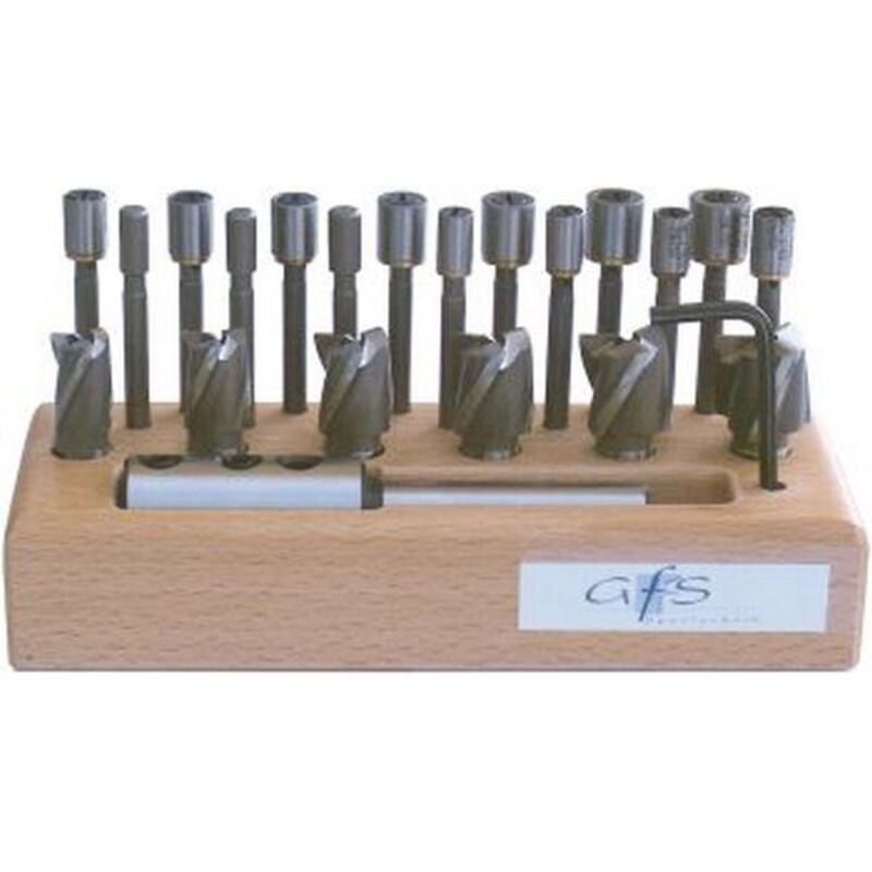 Format - Jeu de fraises à lamer à pilote interchangeable dans un socle en bois, Taille : 0, Capacité de lamage 8,5-16,5 mm