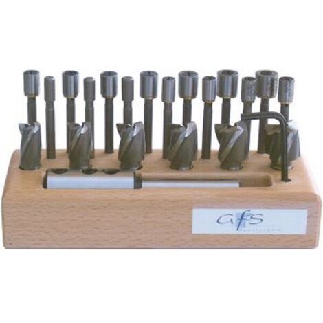 Jeu de fraises à lamer à pilote interchangeable dans un socle en bois, Taille : 0, Capacité de lamage 8,5-16,5 mm