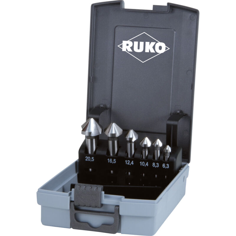 Ruko - Jeu de fraises coniques à chanfreiner et à ébavurer 6 pces din 335 forme c 90° hss ø 6,3 - 20,5 mm en cassette plastique - 102152RO
