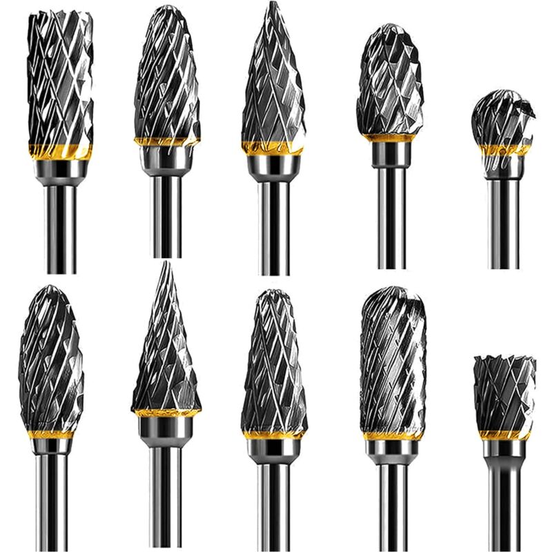 Jeu de Fraises en Carbure Compatible avec ,10 pièces Tige 1/8" pour Bricolage, Sculpture sur bois, Polissage métaux, Gravure, Perçage