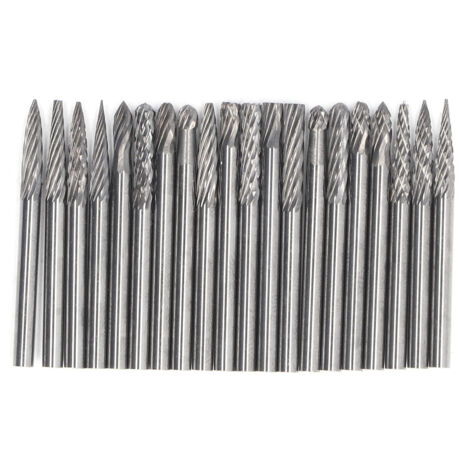 Jeu de fraises en carbure de tungstène, 20 pièces, mèche de coupe, fraise en bout conique, simple et Double motif, tige de 1/8 pouces