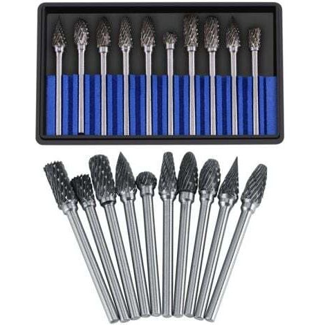 Jeu De Fraises En Carbure Fichiers Rotatifs Acier Au Tungstène 10pcs Diamètre Tête Coupe Pour Fraise 3mm Tige 6mm La Perceuse à Découper Découpage Métal Polissage Gravure Perçage(double Cut)