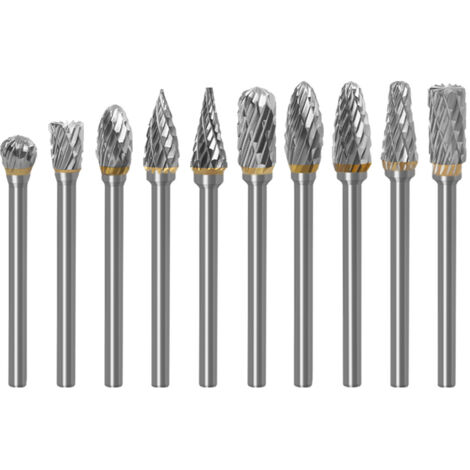 Jeu de Fraises Rotatives Acier Carbure de Tungstène Double Tranchant pour Outil rotatif, 10 pièces Tige 1/8” pour Bricolage, Sculpture sur bois, Polissage métaux, Gravure, Perçage