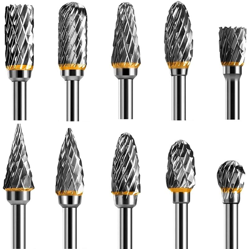 KZQ - Jeu de Fraises Rotatives Acier Carbure de Tungstène Double Tranchant pour Outil rotatif, 10 pièces Tige 1/8" pour Bricolage, Sculpture sur