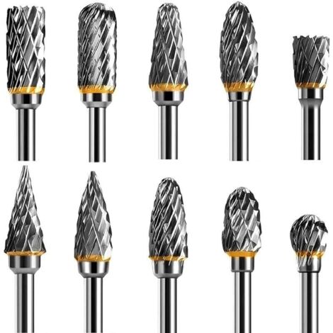 Jeu de Fraises Rotatives Acier Carbure de Tungstne Double Tranchant pour Outil rotatif, 10 pices Tige 1/8 pour Outil Rotatif pour Bricolage, Sculpture sur bois
