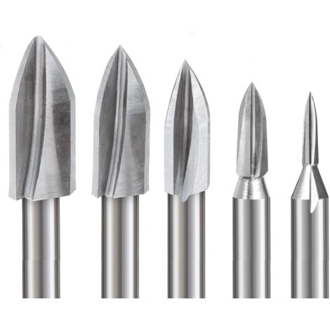 Jeu de Fraises Rotatives pour Outil Rotatif, 5 pièces Fraise Bois Tige 6MM pour Bricolage, Sculpture sur bois, Gravure, Perçage, Grande sculpture sur bois