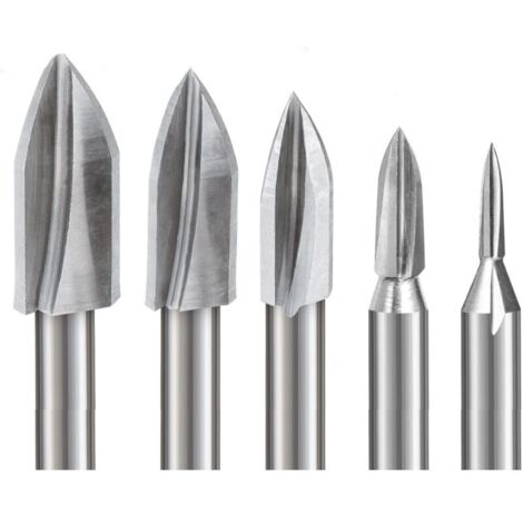 Jeu de Fraises Rotatives pour Outil Rotatif, 5 pièces Fraise Bois Tige 6MM pour Bricolage, Sculpture sur bois, Gravure, Perçage, Grande sculpture sur bois