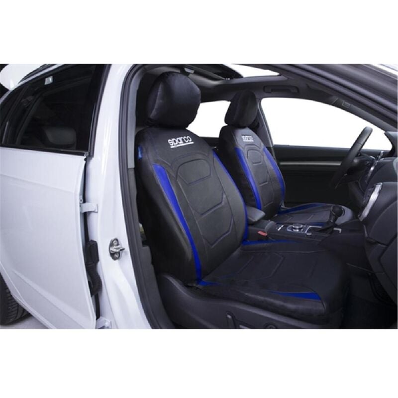 Sparco - Jeu De Housses Complet Premium Noir Lisere Bleu Pvc+Polyest