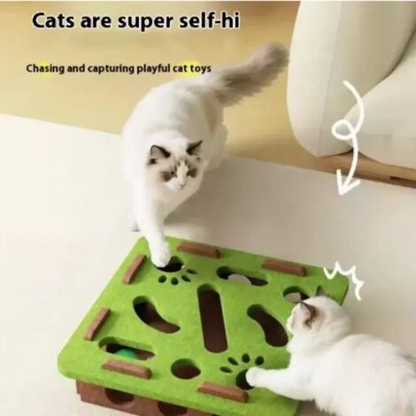 Jeu de labyrinthe interactif pour chat, puzzle amusant pour chatons, avec balle à clochette, tunnel en feutrine à creuser, outil de divertissement personnel - rond vert