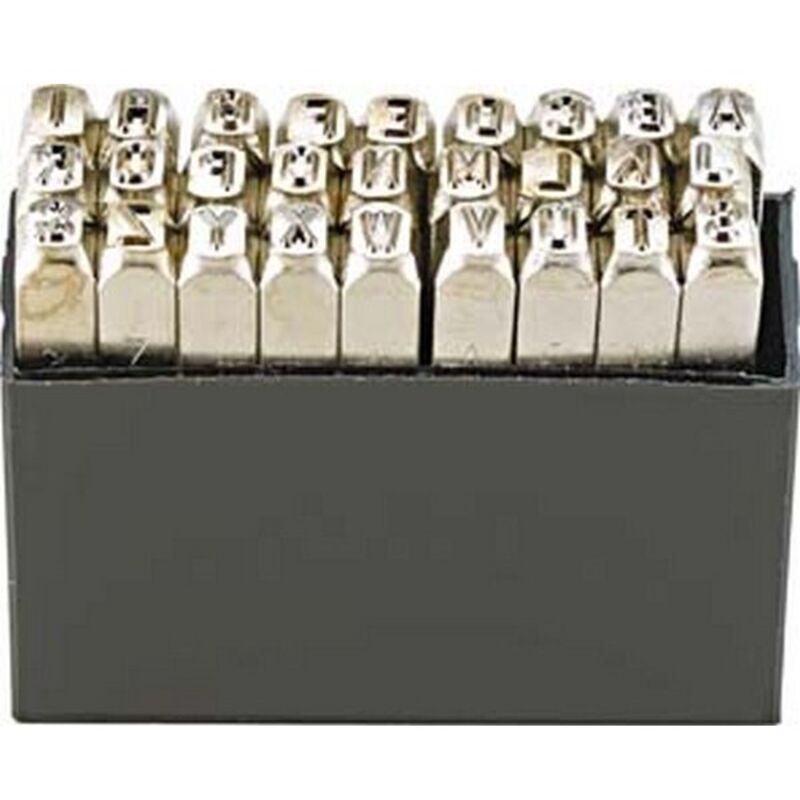 Jeu de lettres à frapper 331 27 pièces lettres majuscules a-z h. police d'écriture 2 mm ds boîte pl.