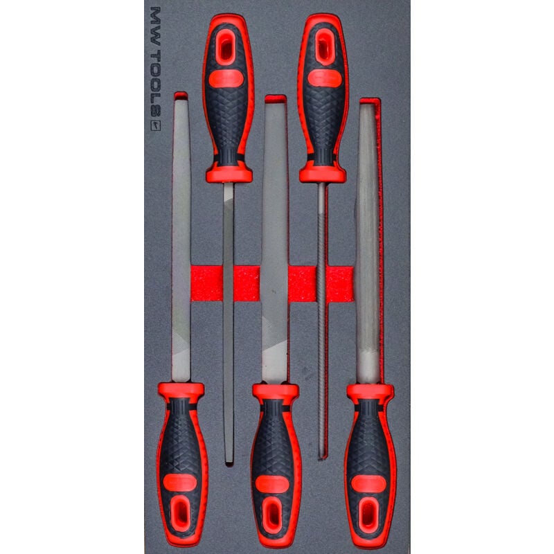 Jeu de limes 200 mm 5 pièces module en mousse pour servante d'atelier Mw Tools MWFI5