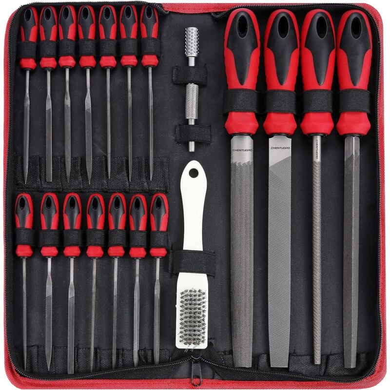 Jeu de limes à métal et à bois de 57 pièces, acier allié forgé de qualité T12, 4 grands outils, demi-rond/rond/triangle/plat, 14 limes aiguilles et