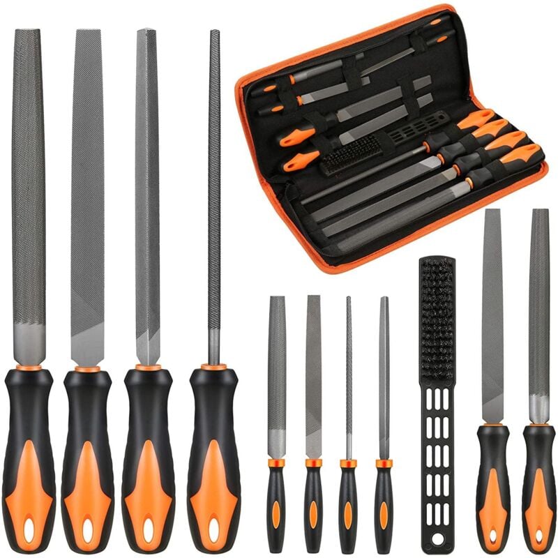 Jeu de limes, jeu de 11 limes métalliques, lime en bois, lime d'atelier, y compris lime plate, lime demi-ronde, lime ronde, lime triangulaire Fei Yu