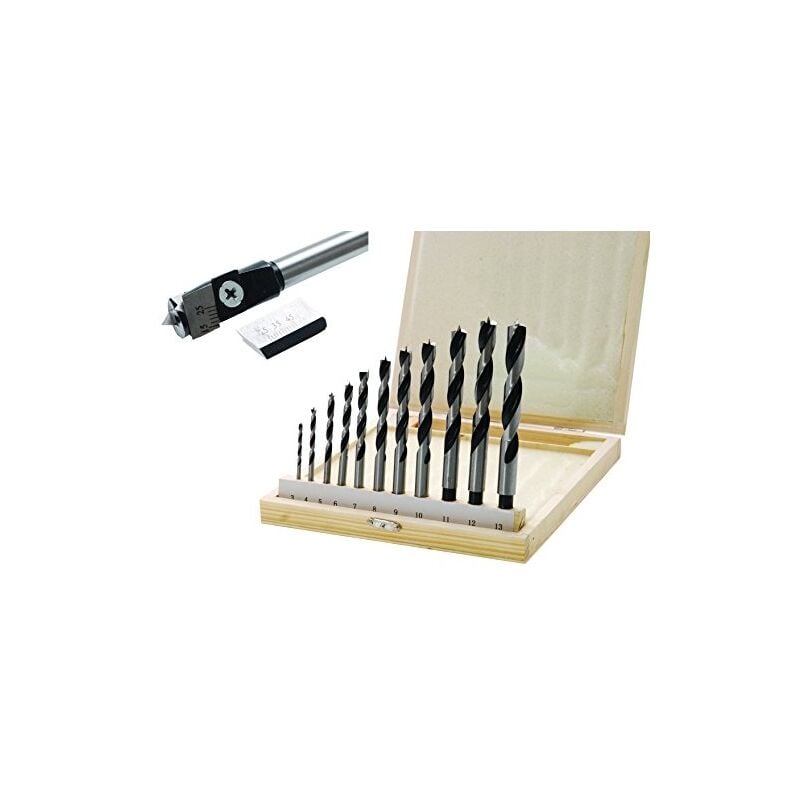 Coffret forets à bois gbs + système de centrage, 13 éléments, réf. 50403
