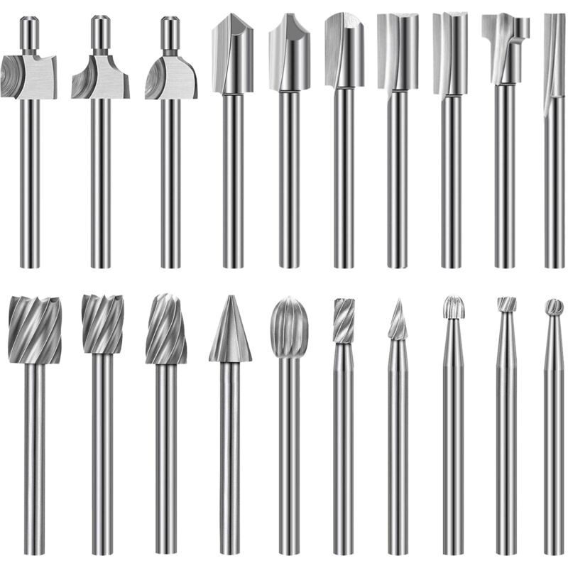 Jeu de Mèches de Gravure Haute Dureté, 10pcs Mèches de Gravure en Carbure hss & 10pcs Mèches de Toupie Tige 1/8'(3mm) pour Outils Rotatifs pour