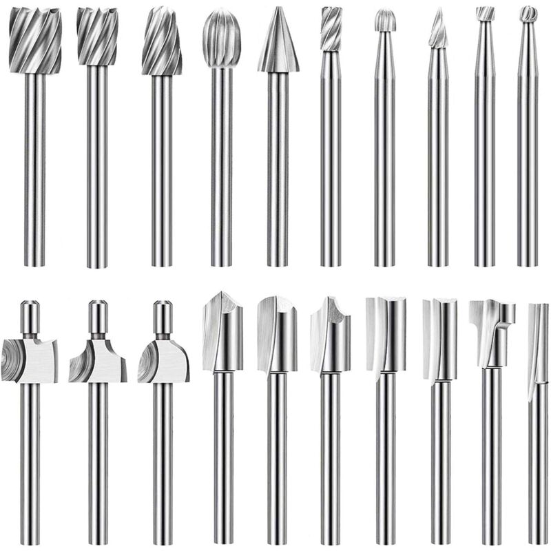 Jeu de Mèches de Gravure Haute Dureté, 10pcs Mèches de Gravure en Carbure HSS & 10pcs Mèches de Toupie Tige 1/8'(3mm) pour Outils Rotatifs pour