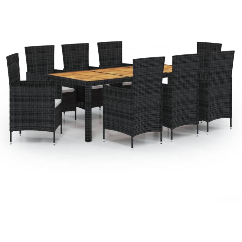 Vidaxl - Ensemble à manger d'extérieur 9pcs coussins résine tressée noir