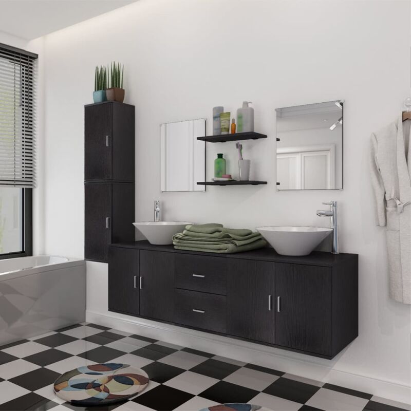 Vidaxl - Meuble de salle de bain 11 pcs avec lavabo et robinet Noir