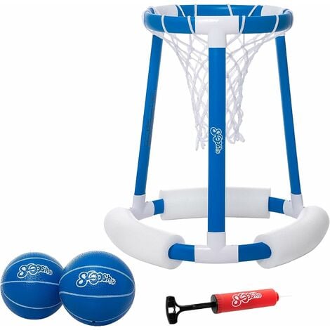Jeu de panier de basket-ball de piscine flottante pour piscine | Comprend un cerceau, 2 balles et une pompe, un panier de basket-ball gonflable, des jouets de piscine pour enfants et adultes (bleu)