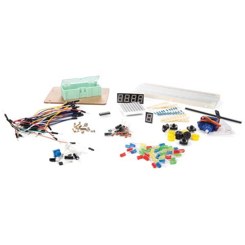 Whadda Kit de composants électroniques Arduino®, kit complet avec planche à pain, LED, servomoteur, afficheurs 7 segments et matriciels, capteurs,