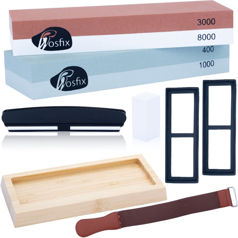 Set pietre/affilacoltelli/pietra ad acqua per affilare coltelli con base (400, 1000, 3000, 8000)