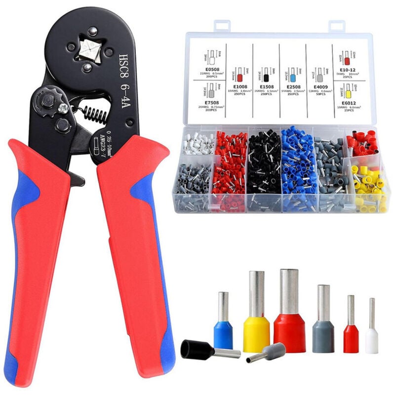 Ouylaf - Pince à Sertir Jeu de Viroles D'extrémité de Fil, Pince à Sertir Autoréglable avec 1200 Cosses Isolées à Sertir de 0.25mm² à 10mm², Pour
