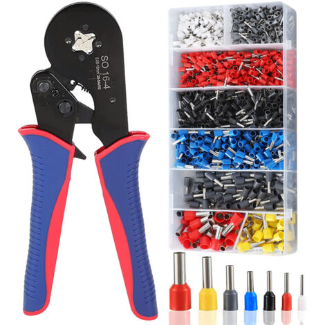 Jeu de Pinces à Sertir virole 0.08-16mm² avec 1200 viroles,9 types embout de cablage isolées qualité supérieure,Outil de Sertissage de Virole de Fil auto-réglable pour Projets électriques