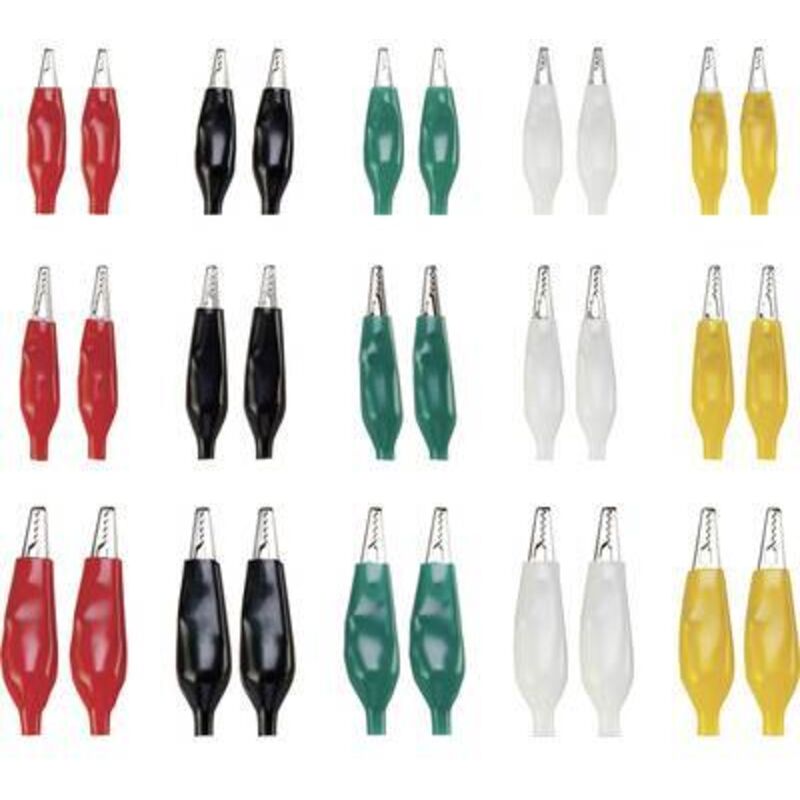 Tru Components - jeu de pinces crocodiles noir, rouge, blanc, vert, jaune 93038C196 1409080 30 pc(s)