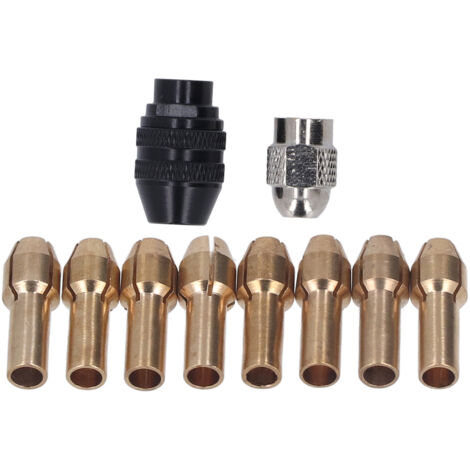 Jeu de pinces de serrage pour mandrin de perçage 1/32 po à 1/8 po, adaptateur de mandrin sans clé pour outil rotatif avec 8 tailles de pinces et écrous en laiton pour Dremel