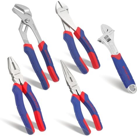 Jeu de Pinces en Cr-V Pince Multiprise, Universelle, Coupante, à Bec Long et Clé Molette pour Réparation Domestique ou Utilisation du Travail 5 Pièces -