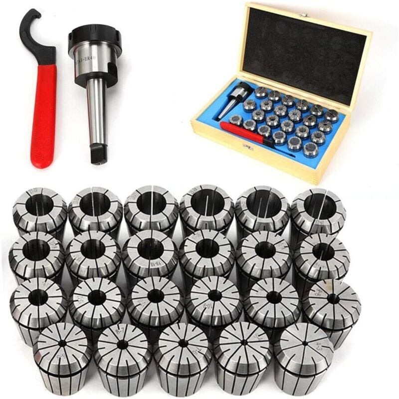 Jeu de pinces ER40 avec mandrin MK3 M12, clé et bois pour fraiseuse, diamètre 4-26 mm, 23 pièces