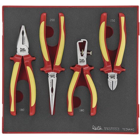 Jeu de pinces isolées 1000V Foam2 tray 4 pièces Teng Tools TEDV440-1