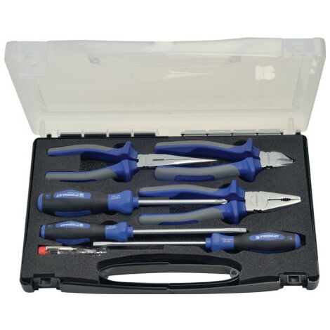 Jeu de pinces/jeu d'outils 7 pièces gaines multicomposant coffret en plastique PROMAT