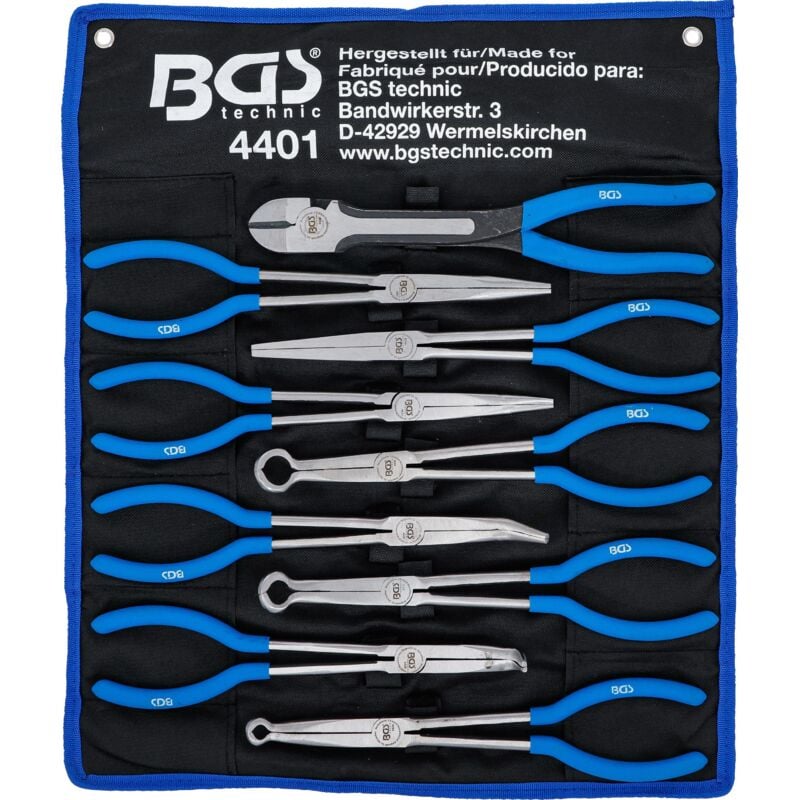 Bgs Technic - Jeu de pinces à long bec, plates et de capuchon de bougie d'ignition extra long 9 pièces