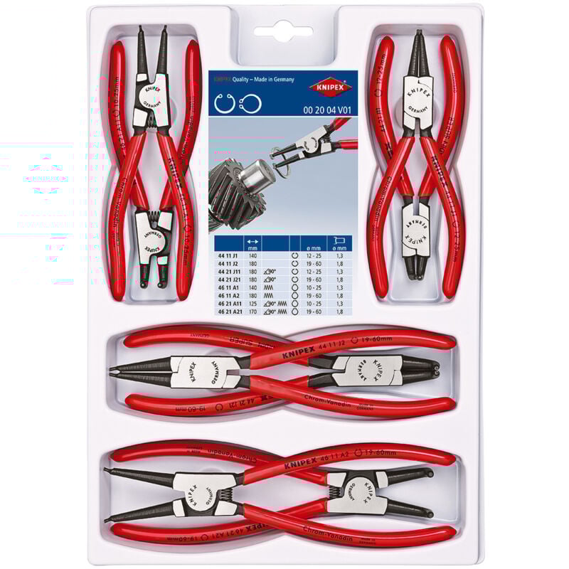 Knipex 00 20 04 V01 Jeu de pinces pour circlips Adapté pour (pinces pour circlips) circlips intérieurs et extérieurs 19