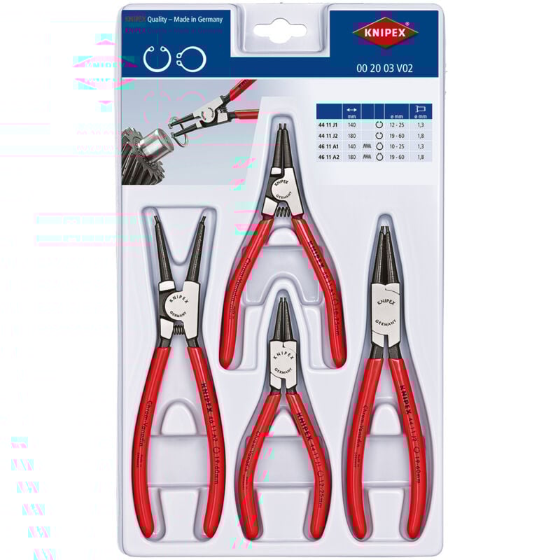 Knipex - 00 20 03 V02 Jeu de pinces pour circlips Adapté pour (pinces pour circlips) circlips intérieurs et extérieurs 19