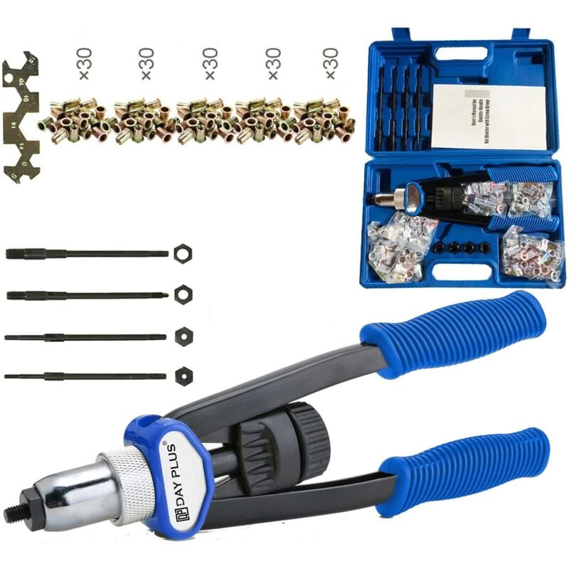 Jeu de pinces à riveter professionnelles jeu de pinces à riveter aveugles riveteuses rivets à écrou fileté outil M5 - M12 avec 150 écrous à riveter