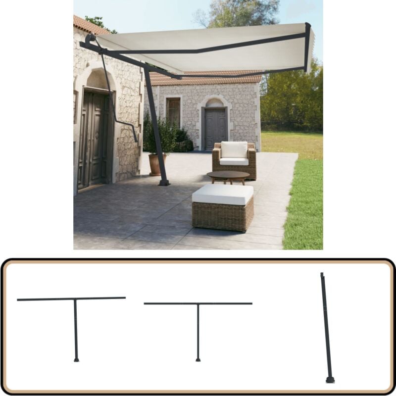 Jeu de poteaux d'auvent anthracite 450x245 cm fer - Poteau D'auvent - Support D'auvent - Parasol - Ombre - Terrasse