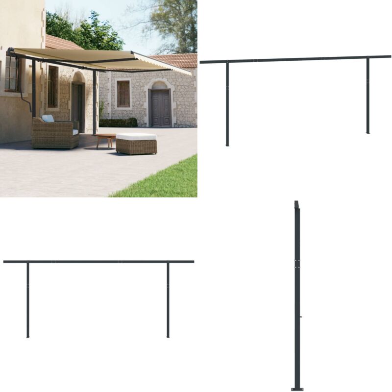 Jeu de poteaux d'auvent anthracite 600x245 cm fer - Poteau D'auvent - Set De Poteaux D'auvent - Auvent - Parasol - Ombre - Home & Living