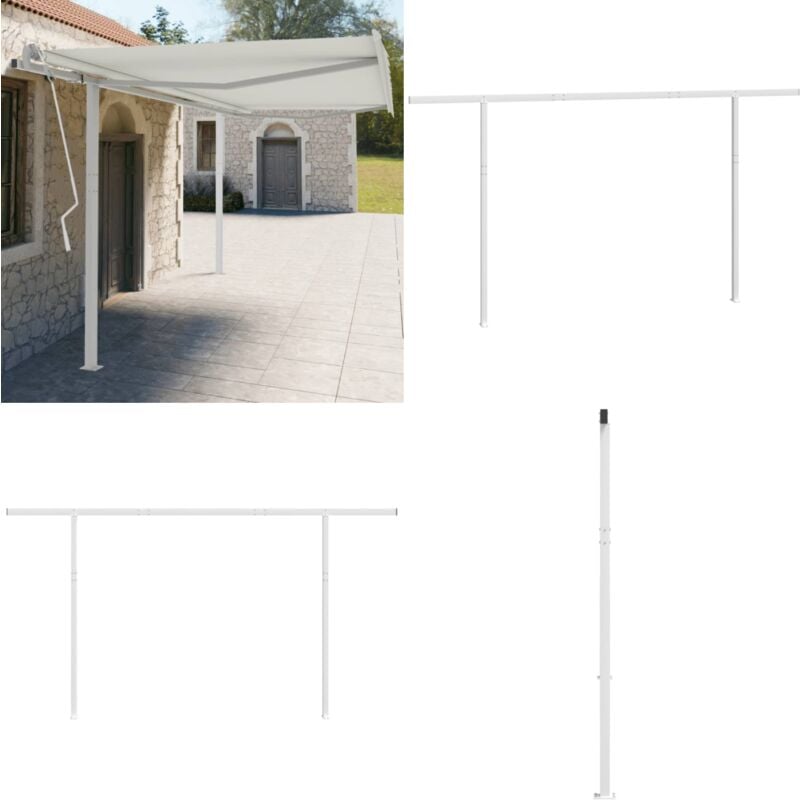 Jeu de poteaux d'auvent blanc 450x245 cm fer - Poteau D'auvent - Auvent - Parasol - Terrasse - Balcon - Home & Living